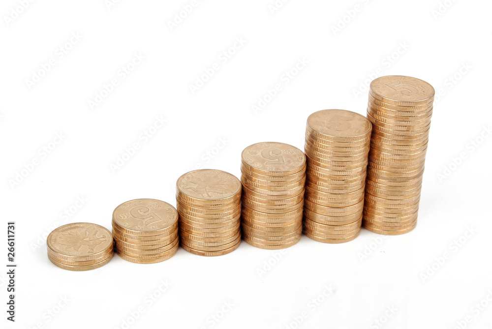 Stack of golden coins on white background Stack of golden coins on white background