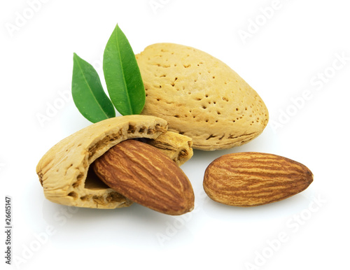 Almonds with leaves