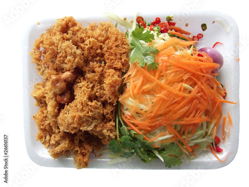 Catfish spicy with mango and carrot or Yam pla dook foo photo