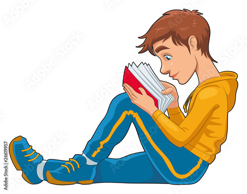 Reading student. Cartoon and vector isolated character