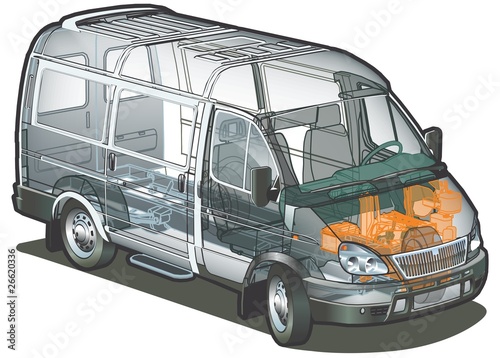 Vector delivery / cargo van infographics cutaway