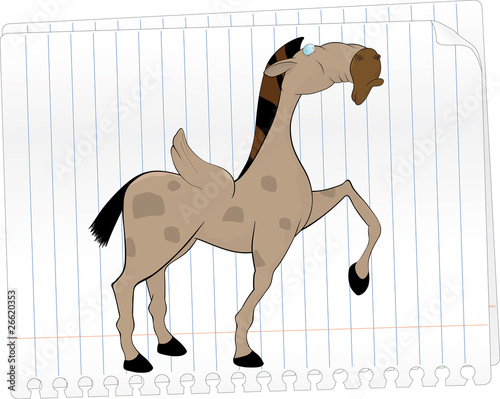 Pegas, horse with wings Drawing in a notebook