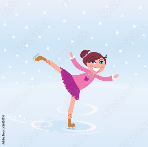 Vector Illustration of figure skating small girl training on Ice