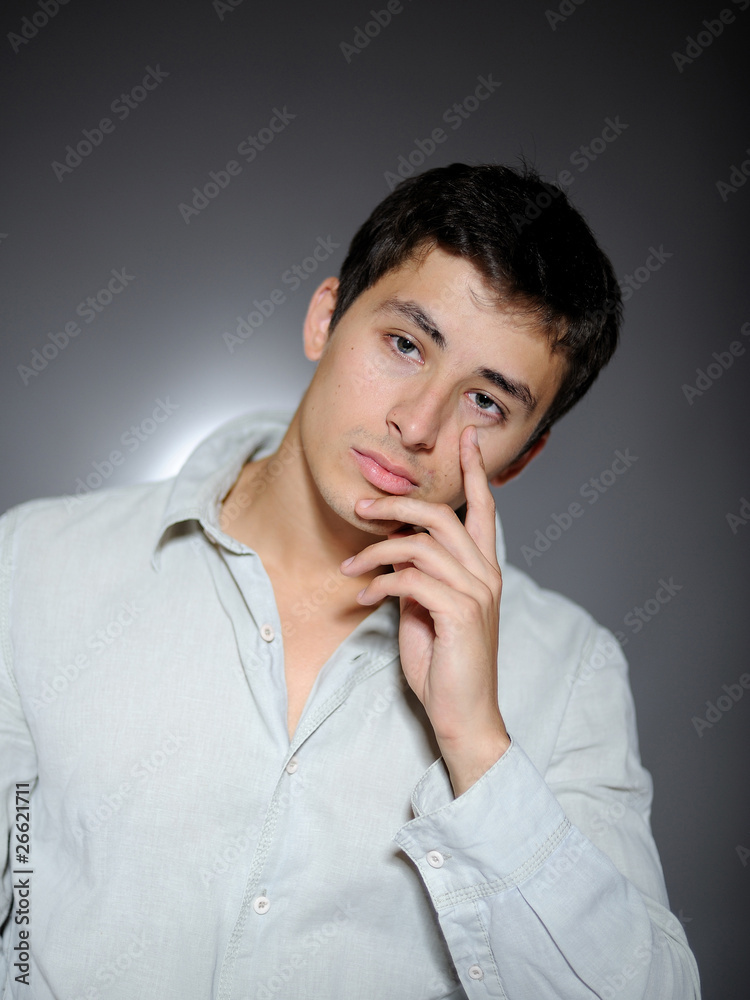 Expressions. Handsome man in white shirt feeling sad and depress Expressions. Handsome man in white shirt feeling sad and depress