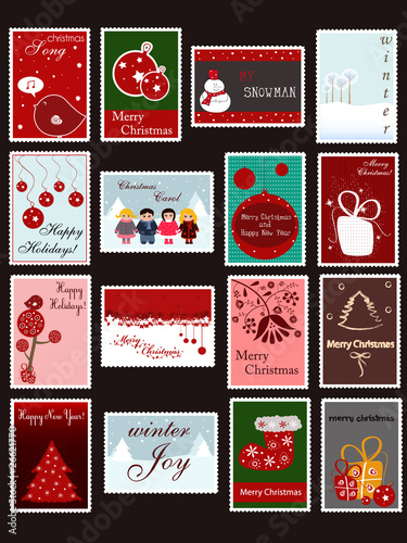 set of Christmas and New Year postage stamps