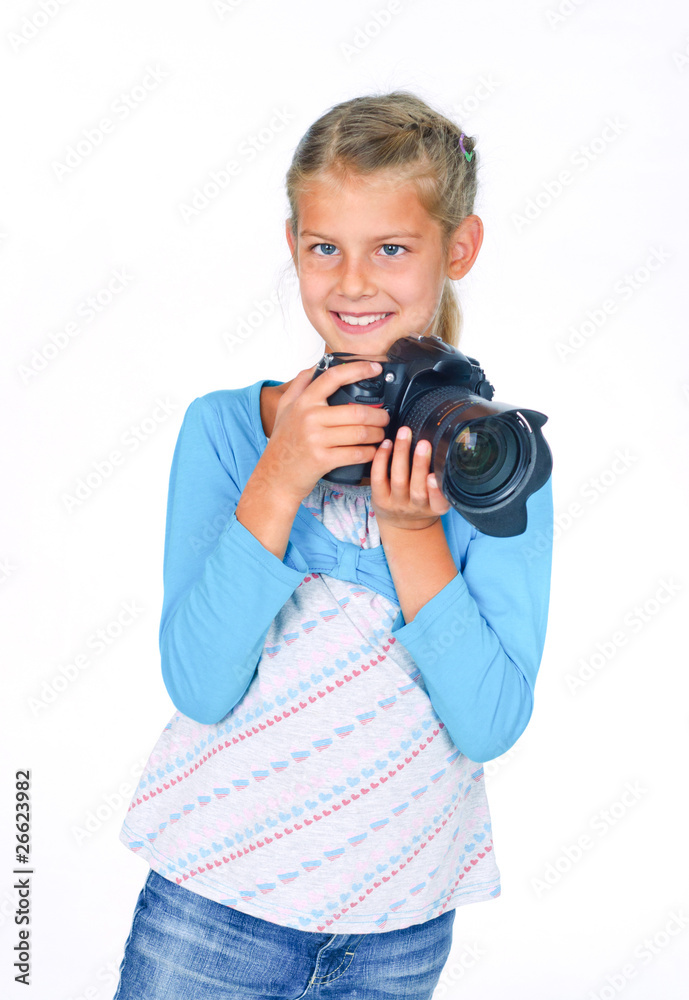 Girl with a camera big lens. Girl with a camera big lens.