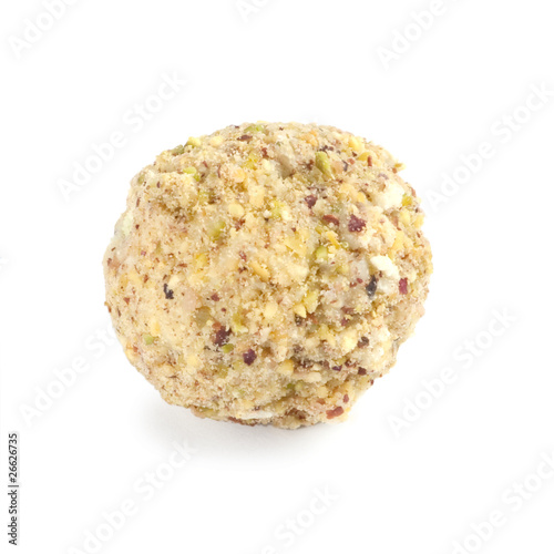Close-up photo of truffle candy isolated on white