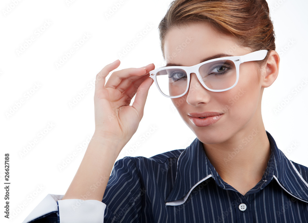 Young happy businesswoman isolated over white background Young happy businesswoman isolated over white background