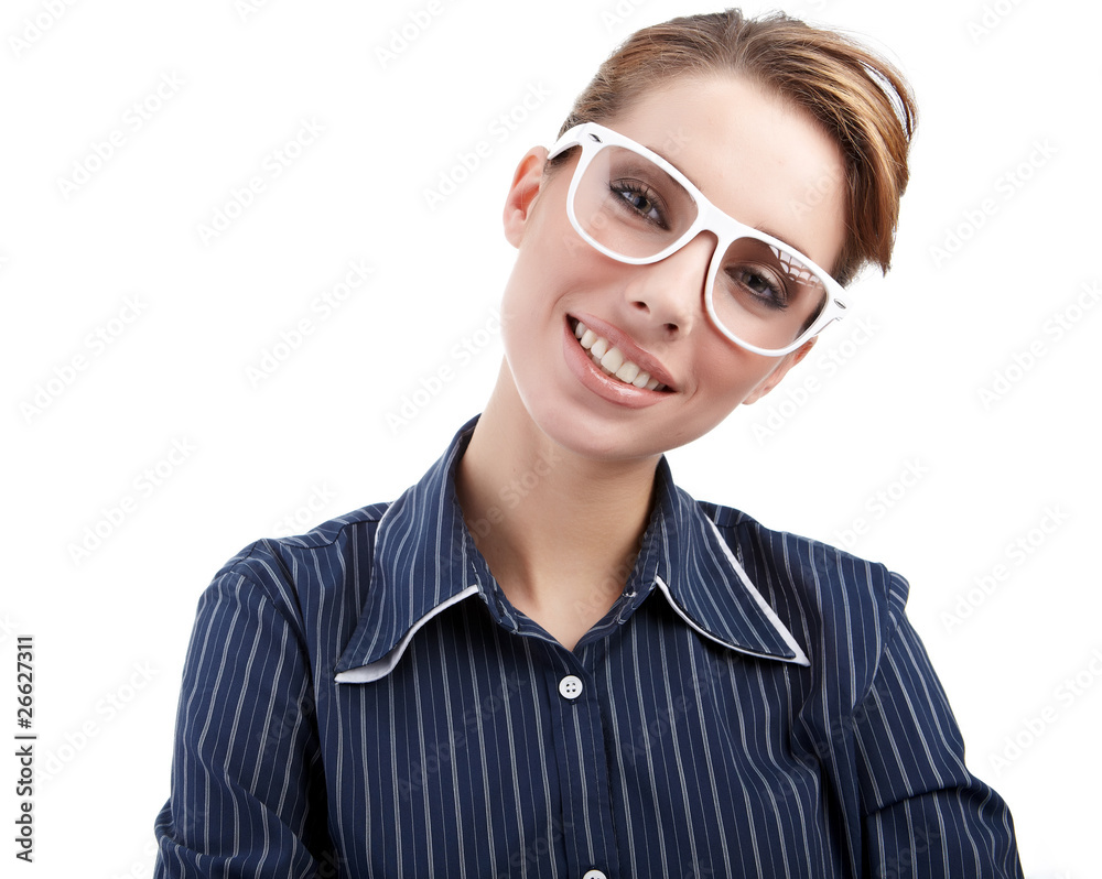 Young happy businesswoman isolated over white background Young happy businesswoman isolated over white background