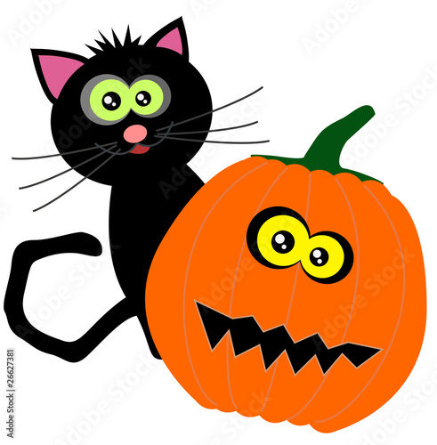 halloween (white background) cat and pimpkin