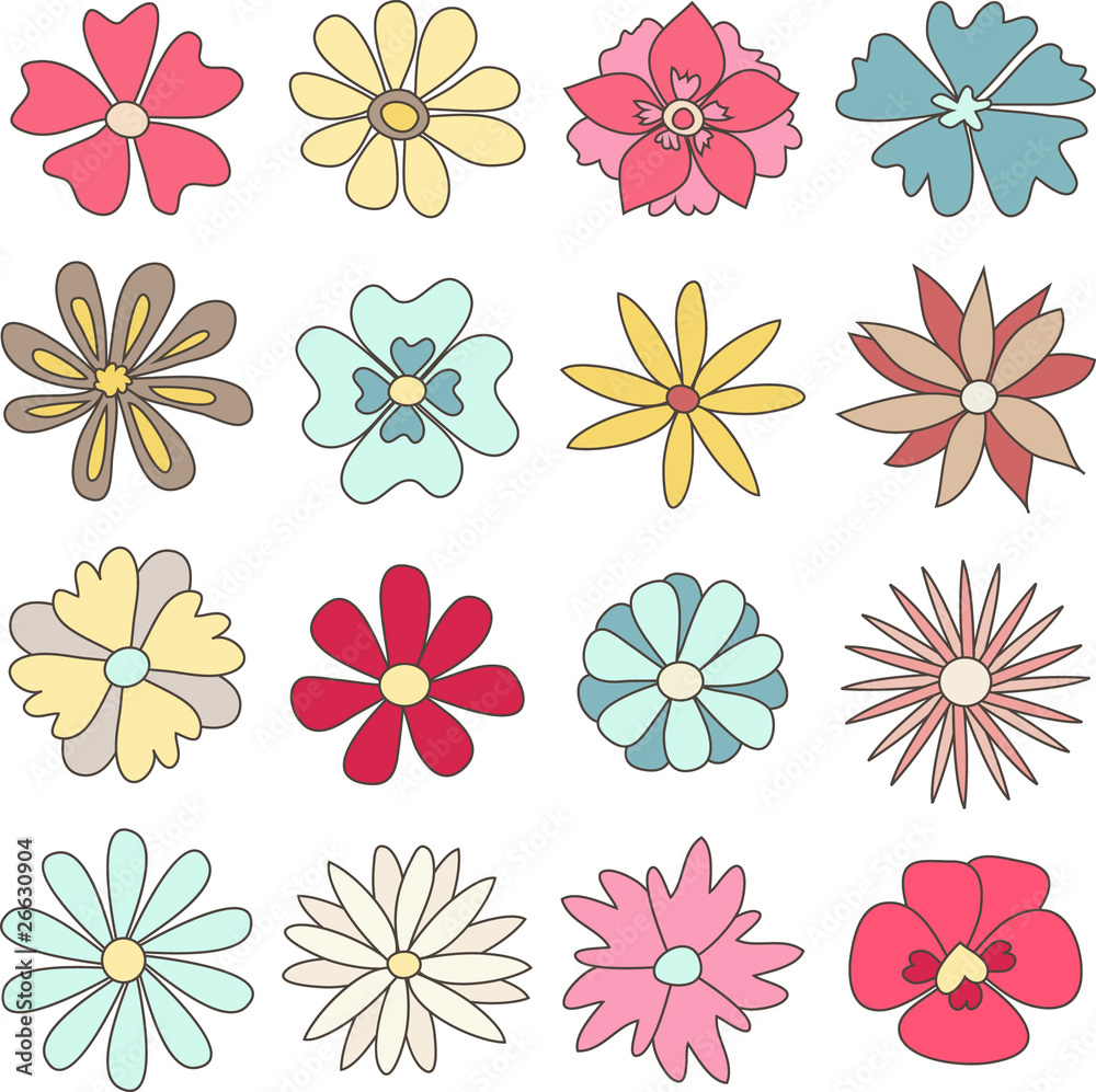 Collection of hand drawn flowers