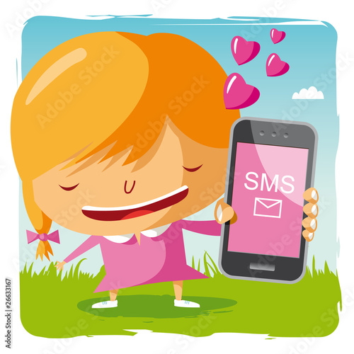 fille amoureuse et téléphone mobile - sms