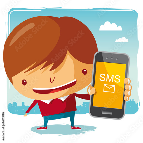 Garçon et téléphone mobile - sms