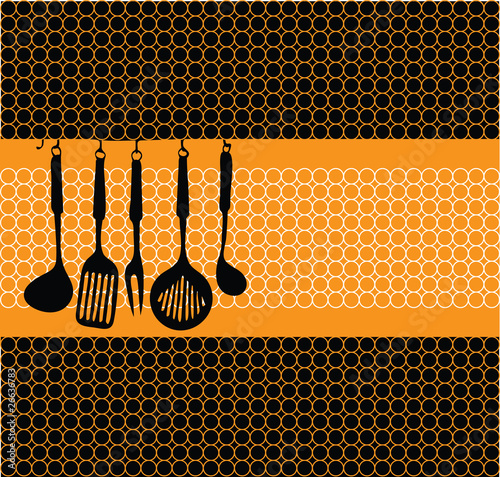 Rack of kitchen utensils illustration