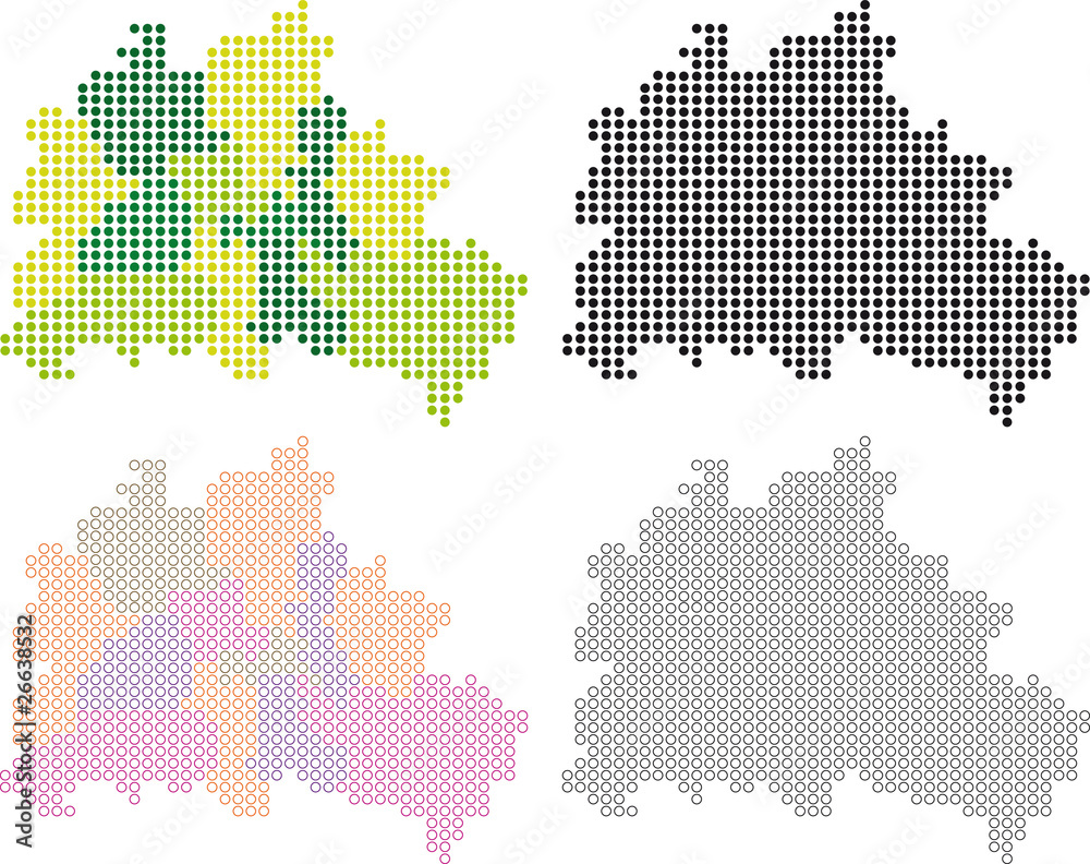 Fototapeta premium Karte von Berlin, stilisiert aus Punkten (mit Bezirken)