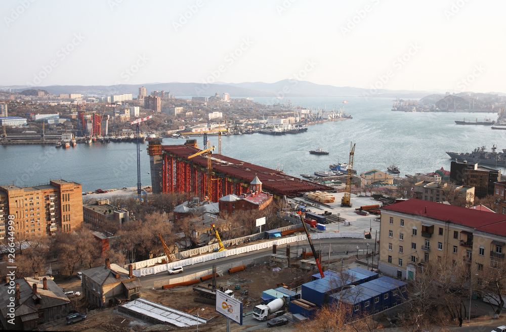 Vladivostok. Bridge building through a bay the Gold Horn