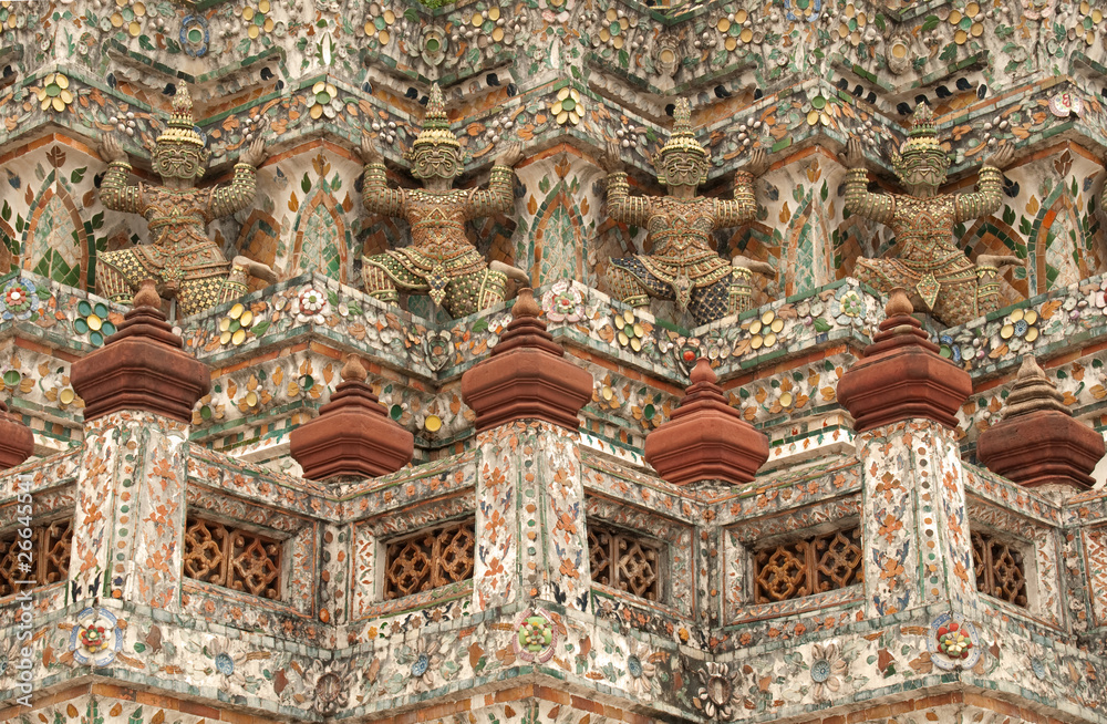 Colossus on pagoda in temple at Bangkok, Thailand.