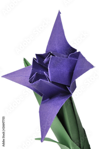 Origami flowers over white
