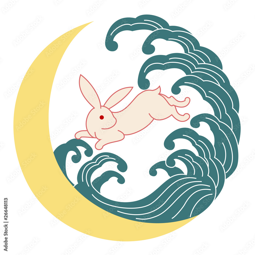 荒波に月兎紋 Stock イラスト Adobe Stock