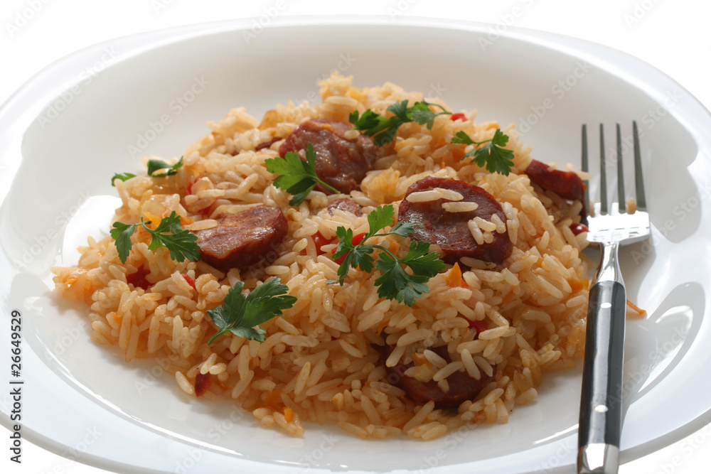Fried rice with sausages Fried rice with sausages