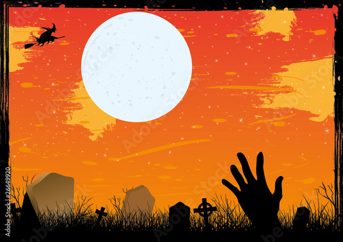 Halloween starry night on cemetery red card