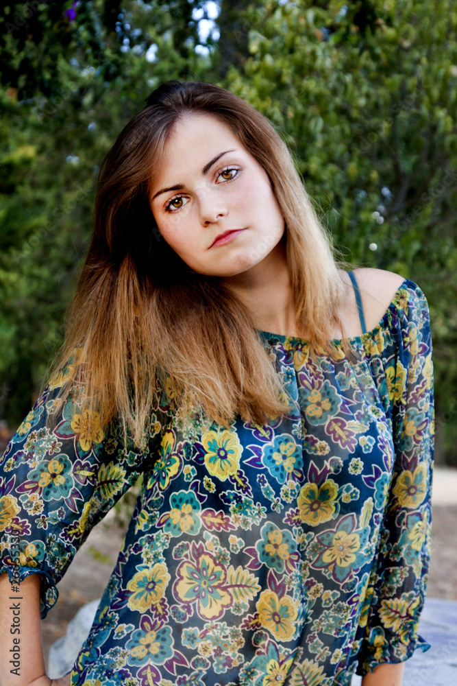 beautiful girl in floral dress