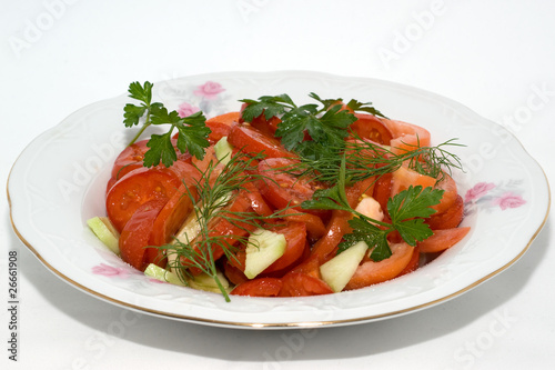 Salad with fresh tomatoes and cucumbers