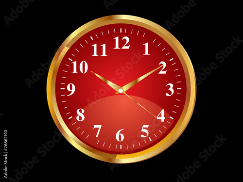 abstract red clock icon with golden border