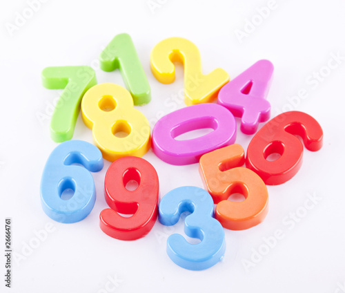 colorful plastic number on white background