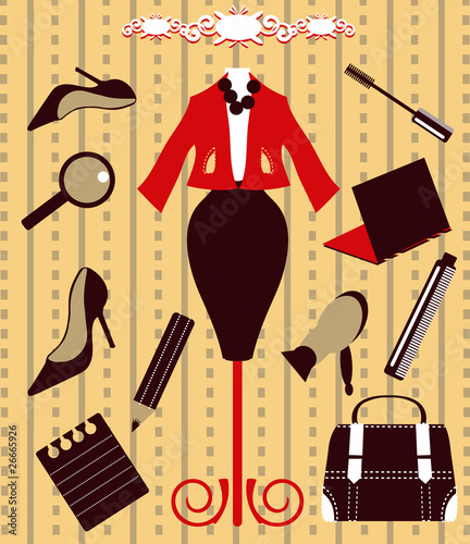 Businesswoman fashion icons set
