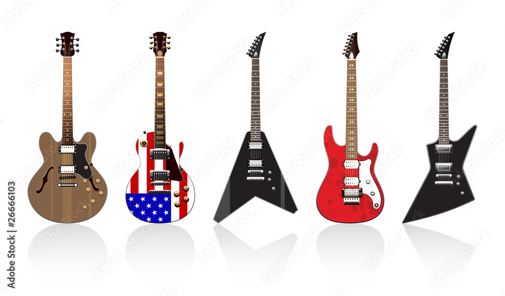 Naklejka premium five beautiful electric guitars