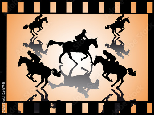 Gruppe Springreiter im Filmstreifen