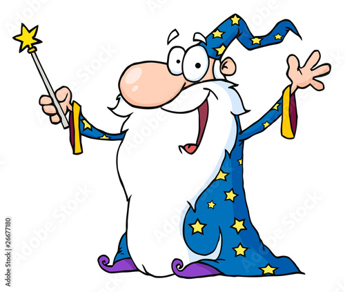 Wizard Waving And Cape Holding A Magic Wand