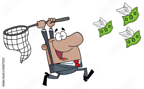 Happy African American Businessman Chasing Money