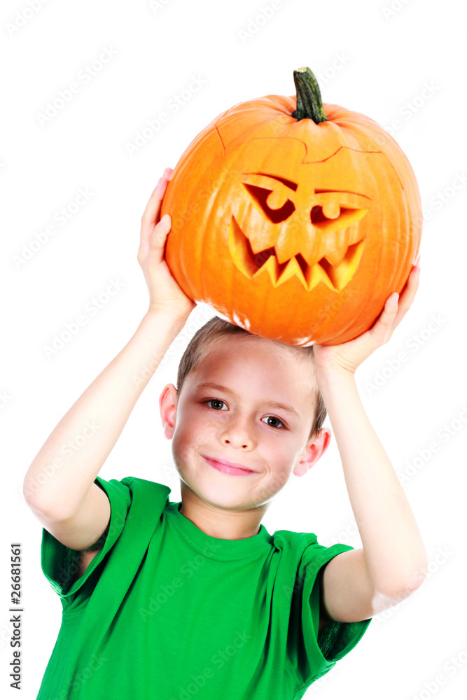 boy with pumpkin