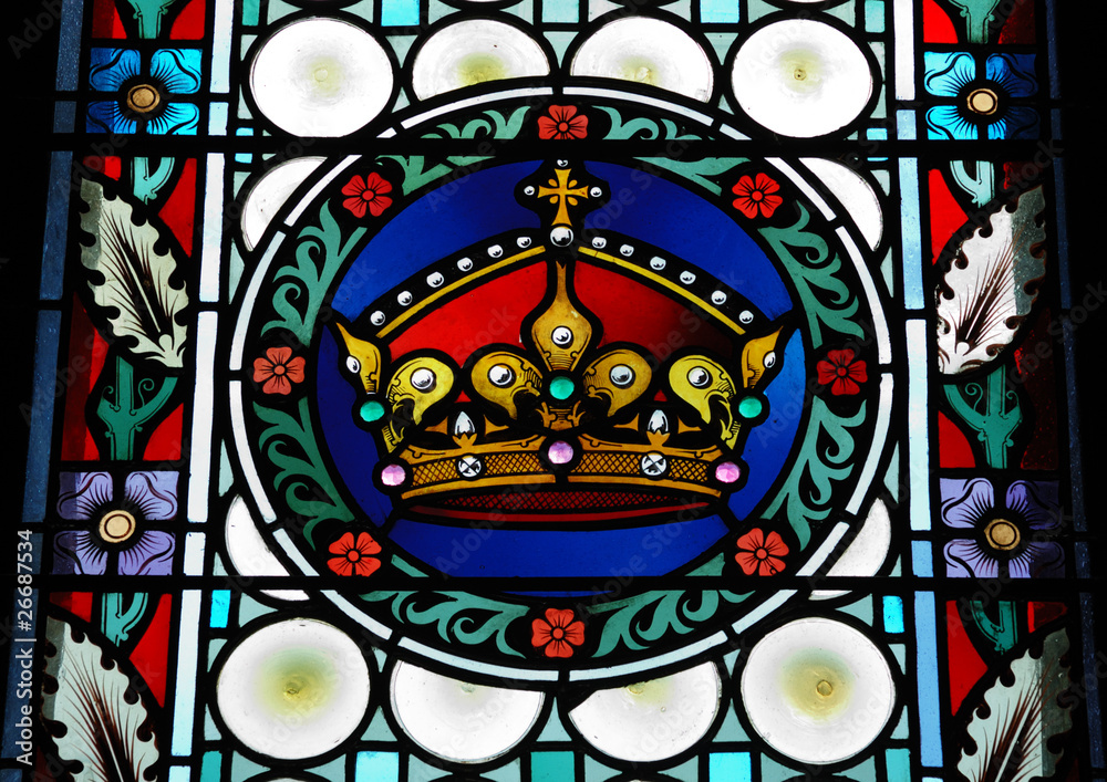 Obraz premium Fragment of stained glass window in St.Vitus Cathedral in Prague