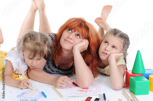 Happy mother with her daughters.