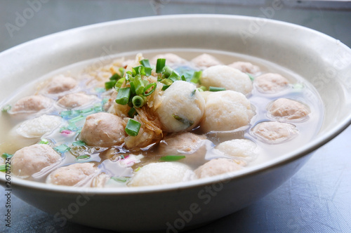 close up of meat and fish ball soup