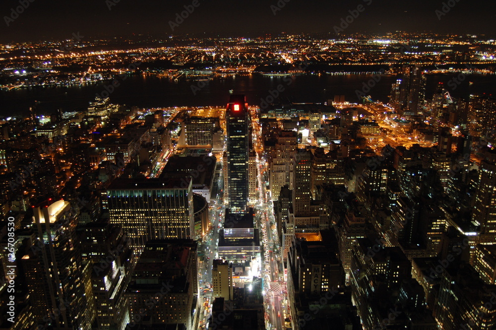 Night in Big Aple, New York City, USA - obrazy, fototapety, plakaty 