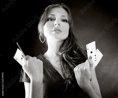 Pretty young girl playing russian poker