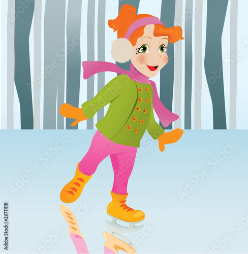 Ice skating girl. Small girl with big smile on ice
