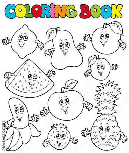 Coloring book with cartoon fruits 1