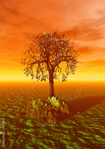 3d landscape with fall tree