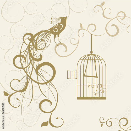 bird out of the golden cage floral background