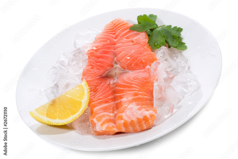 fresh salmon steak with ice and lemon fresh salmon steak with ice and lemon