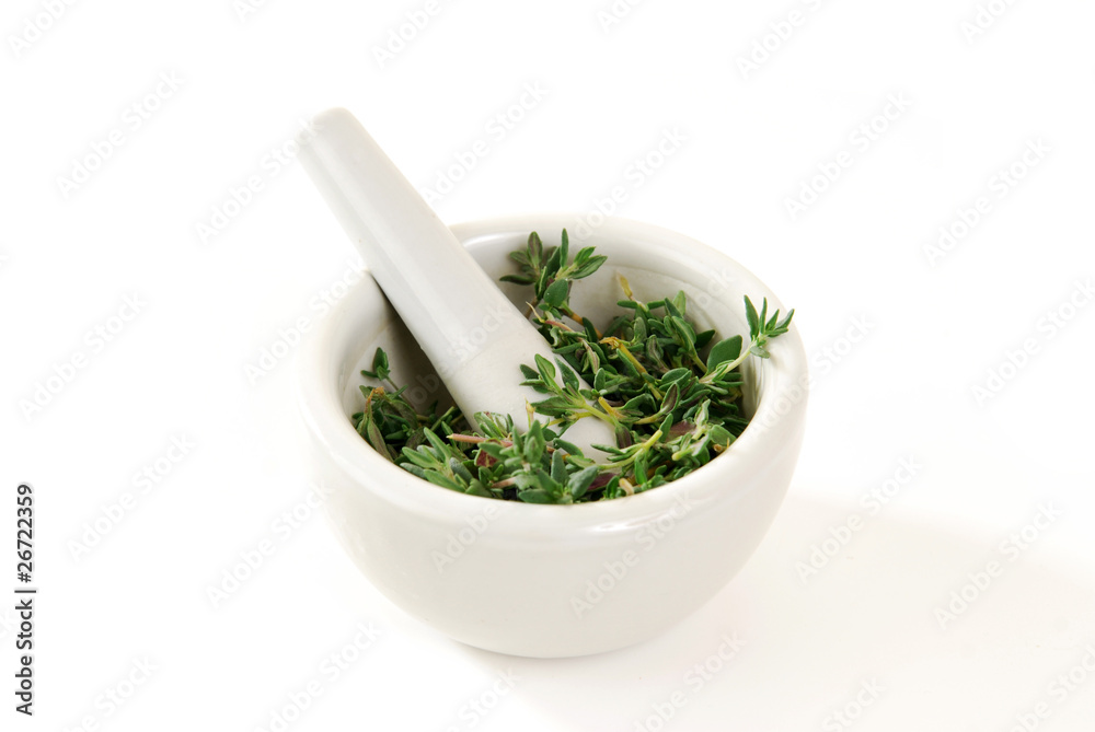 Fresh Thyme in a Pestle