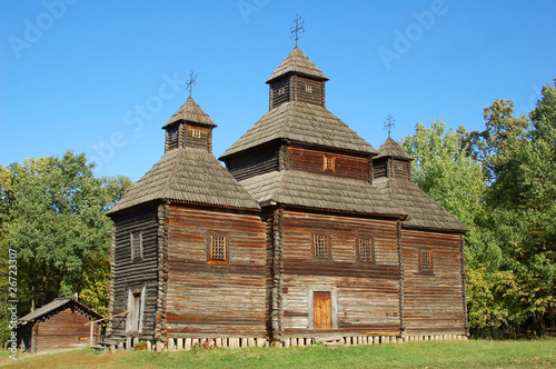 Antique wooden church at Pirogovo, Kiev, Ukraine