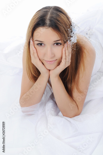 Bride lying on the floor