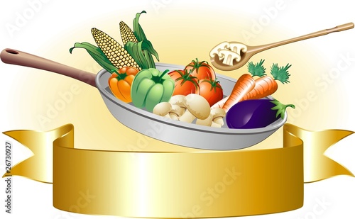 Padella con Verdure Miste-Mixed Vegetables Banner-Vector
