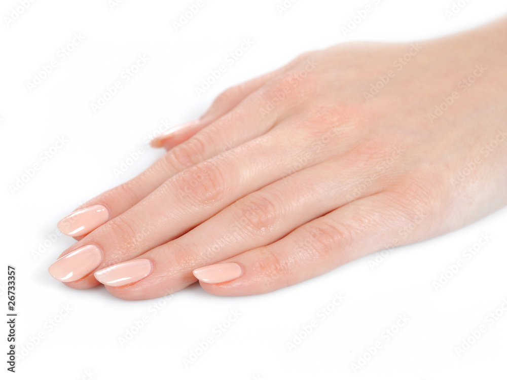 Beautiful hands with perfect nail french manicure. isolated on w Beautiful hands with perfect nail french manicure. isolated on w